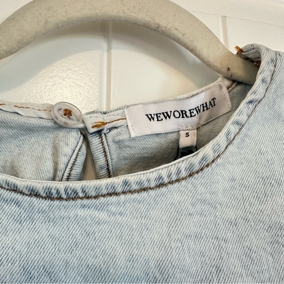 NWT WeWoreWhat cropped denim top ruffle peasant sleeve crop blouse women’s small - Picture 8 of 8